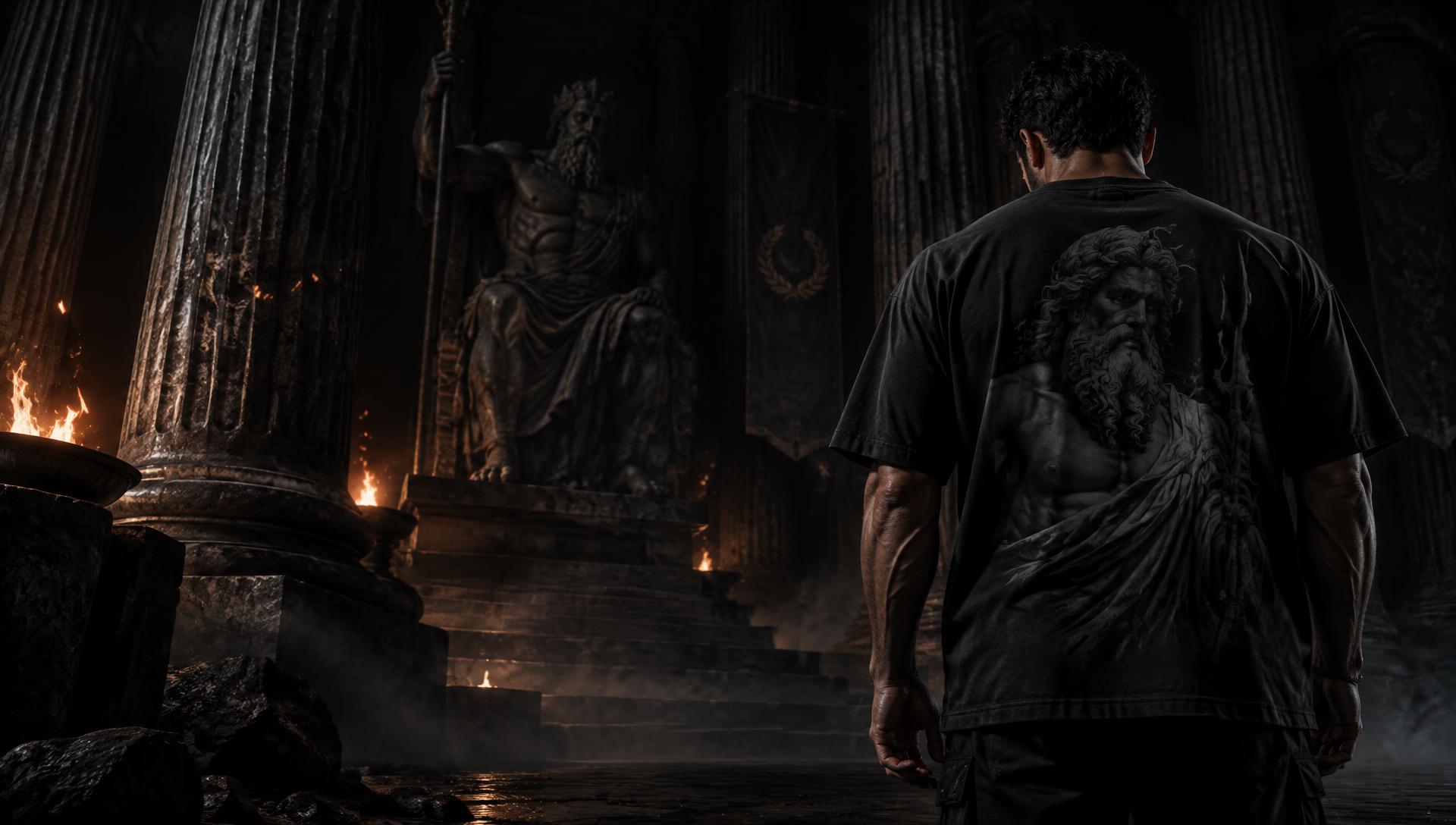 Athlete wearing IGNIS oversized tee in a dark temple